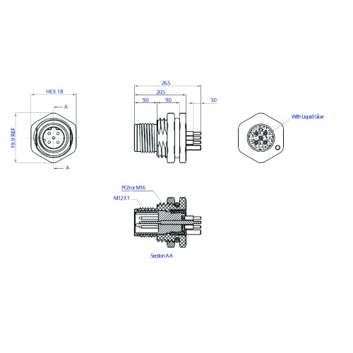 CC12-XXP-FD07-PBSX - M12 Front Fastening Shielded Die Cast Plug (D Code)