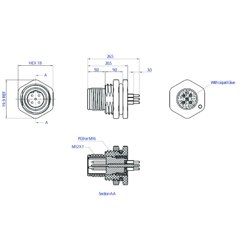 CC12-XXP-FD07-PBX - M12 Front Fastening Die Cast Plug (D Code)