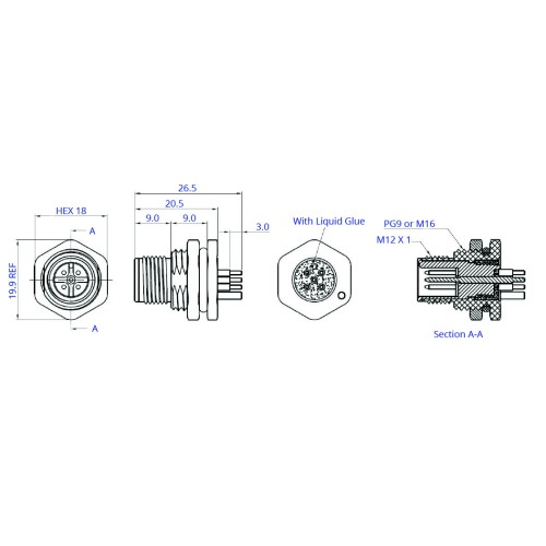 CC12-XXP-FX-PBSX - M12 Front Fastening Shielded Plug (A and D Code)