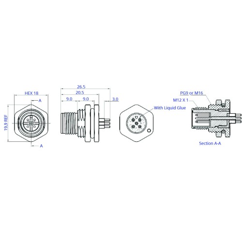 CC12-XXP-FX-PBX - M12 Front Fastening Plug (A and D Code)