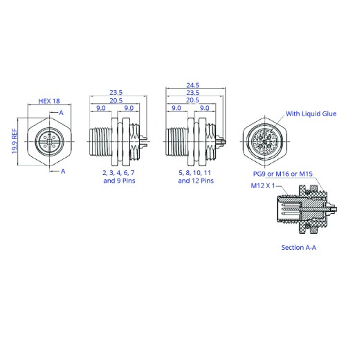 CC12-XXP-RX-PMX - M12 Rear Fastening Plug (A and D Code)