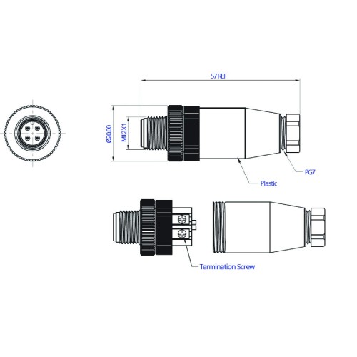 CC12-XXP-X-AE4 - M12 Cable Mounted Plug (A.B and D Code)