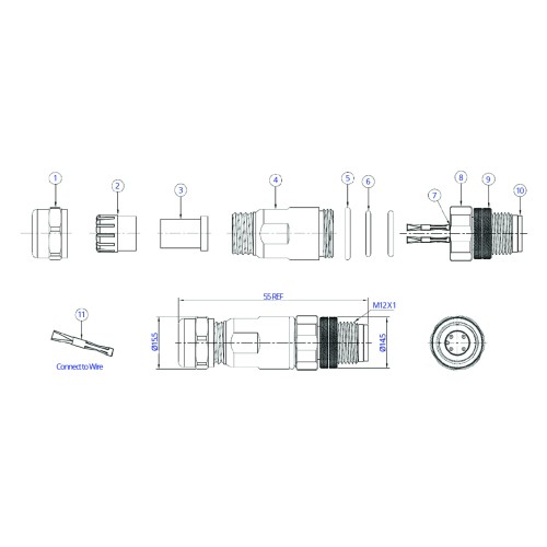 CC12-XXP-X04-AC - M12 Cable Mounted Plug (A and D Code)