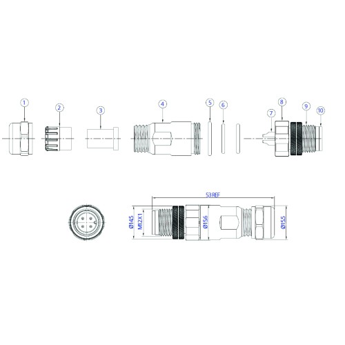 CC12-XXP-X04-AS - M12 Cable Mounted Plug (A and D Code)