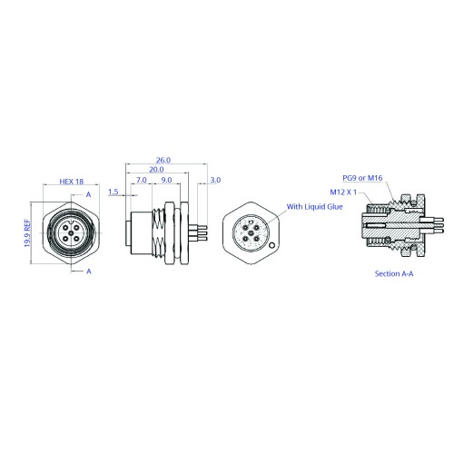 CC12-XXS-FX-PBX - M12 Front Fastening Socket (A and D Code)