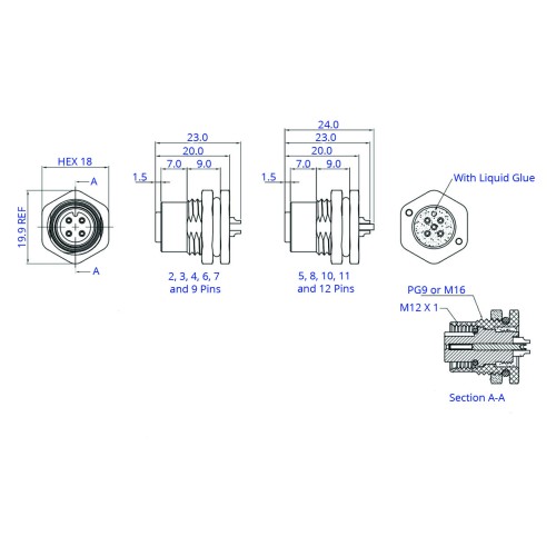 CC12-XXS-FX-PMX - M12 Front Fastening Socket (A and D Code)