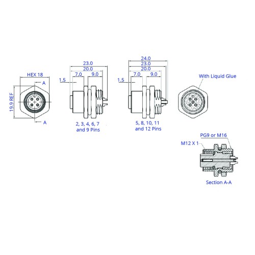 CC12-XXS-RX-PMX - M12 Rear Fastening Socket (A and D Code)