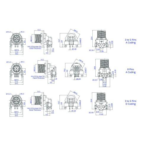 CC12R-XXP-FX-PB - M12 Right Angle Plug (A and D Code)