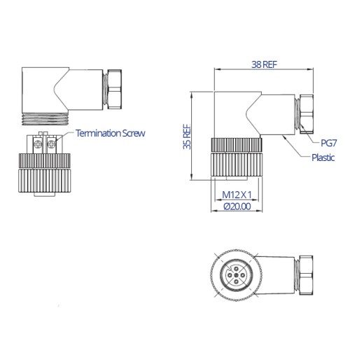 CC12R-XXS-X-AE4 - M12 Cable Mounted Right Angle Socket (A.B and D Code)