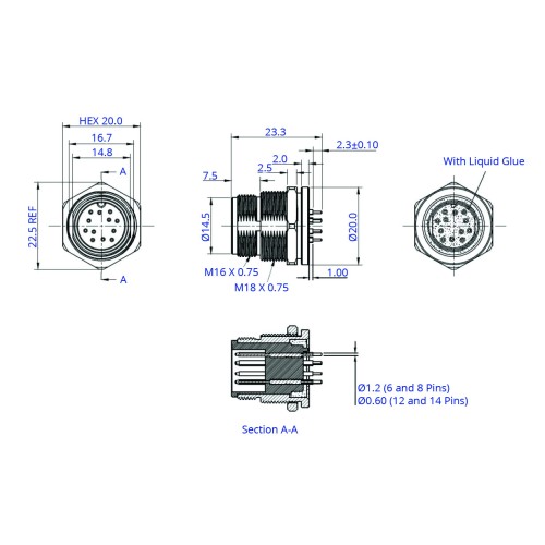 CC16-XXP-FA-PB - M16 Front Fastening Plug (A Code)