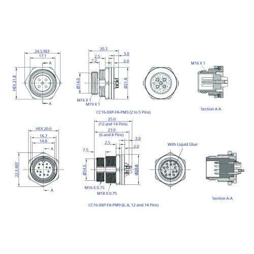 CC16-XXP-FA-PMX - M16 Front Fastening Plug (A Code)