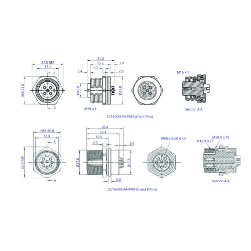 CC16-XXS-FA-PMX - M16 Front Fastening Socket (A Code)