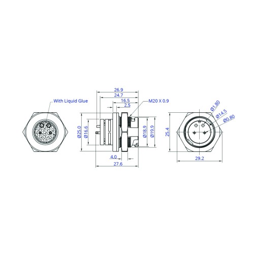 CC20-XXP-FA02-PM - M20 Front Fastening Plug (A Code)