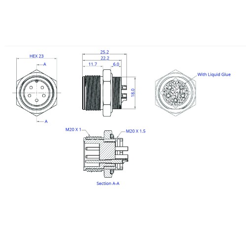 CC20-XXP-RA-PM - M20 Rear Fastening Plug (A Code)