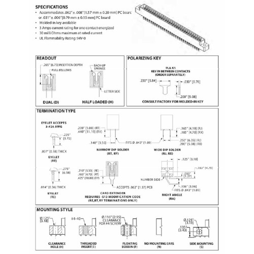 Card Edge Header 3.18mm [.125"] Contact Centres, 10.95mm [.431"] Insulator Height