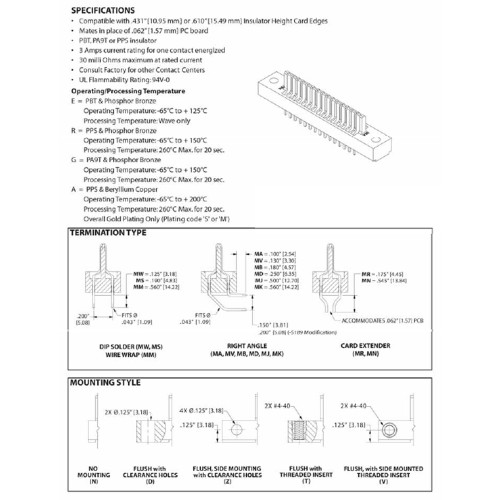 Card Edge Header 2.54mm [.100"] Contact Centres, 13.72mm [.540"] Insulator Height