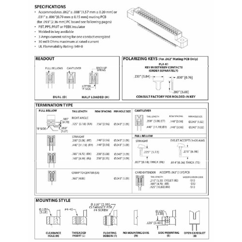 Card Edge Header 2.54mm [.100"] Contact Centres, 10.95mm [.431"] Insulator Height