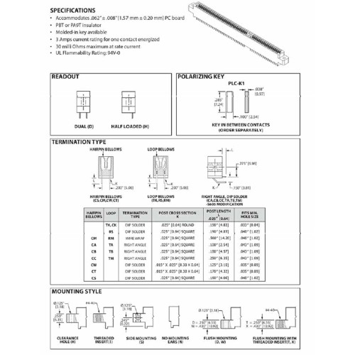 Card Edge Header 2.54mm [.100"] Contact Centres, 15.49mm [.610"] Insulator Height