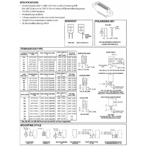 Card Edge Header 2.54mm [.100"] Contact Centres, 15.49mm [.610"] Insulator Height