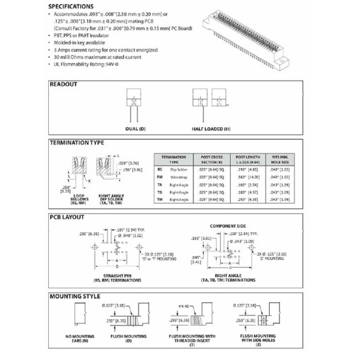 Card Edge Header 2.54mm [.100"] Contact Centres, 15.49mm [.610"] Insulator Height