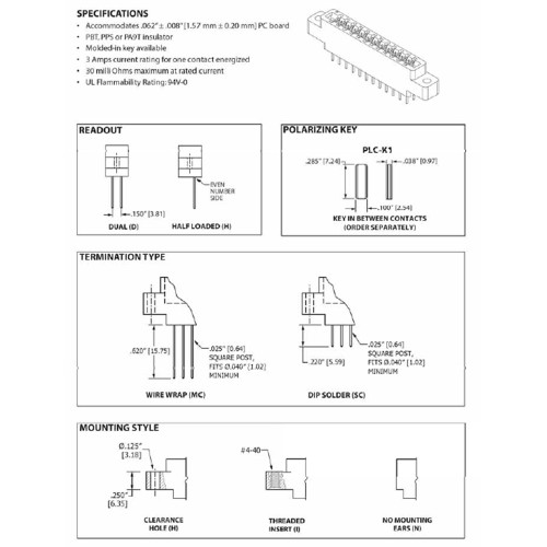 Card Edge Header 3.18mm [.150"] Contact Centres, 13.97mm [.550"] Insulator Height