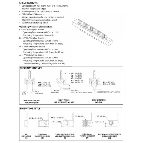 Card Edge Header 3.96mm [.156"] Contact Centres, 13.72mm [.540"] Insulator Height