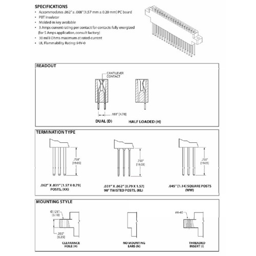 Card Edge Header 3.96mm [.156"] Contact Centres, 18.29mm [.720"] Insulator Height