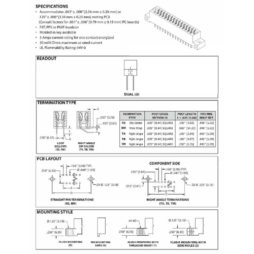 Card Edge Header 3.96mm [.156"] Contact Centres, 15.49mm [.610"] Insulator Height