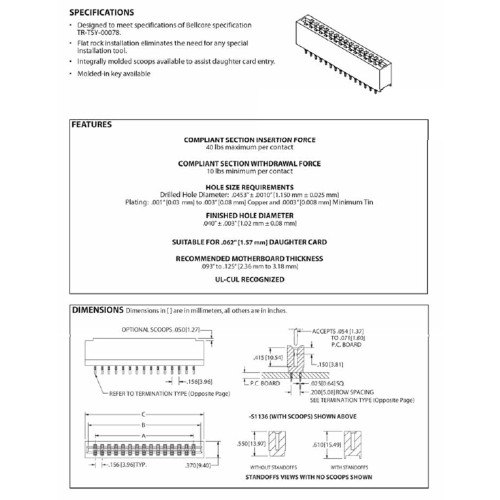 Card Edge Header 3.96mm [.156"] Contact Centres, 13.97mm [.550"] or 15.49mm [.610"] Insulator Height