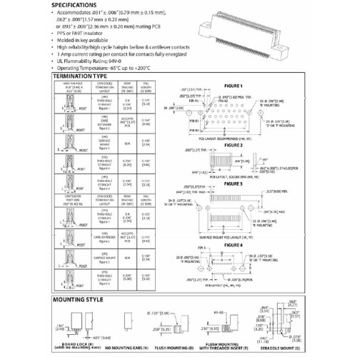 Card Edge Header 1.27mm [.050"] Contact Centres, 15.49 [.610"] Insulator Height