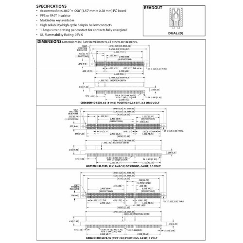 Card Edge Header 1.27mm [.050"] Contact Centres, 15.49 [.610"] Insulator Height