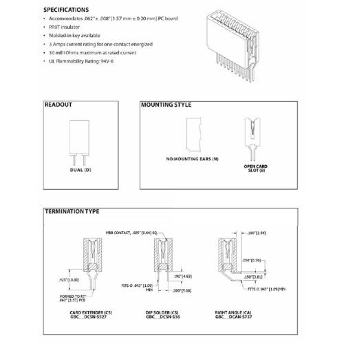 Card Edge Header 2.54mm [.100"] Contact Centres, 17.52mm [.690"] Insulator Height