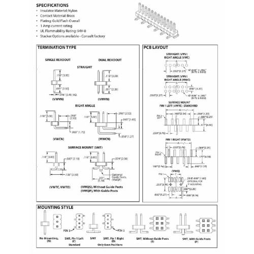 Card Edge Header 1.27mm [.0.50"] Contact Centres (Male)