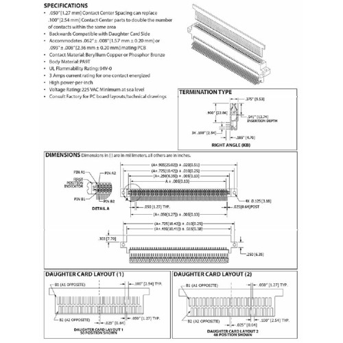 Bi Level Card Edge Header 1.27mm [.050"] /2.54mm [.100"] Contact Centres