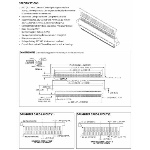 Bi Level Card Edge Header 1.27mm [.050"] /2.54mm [.100"] Contact Centres