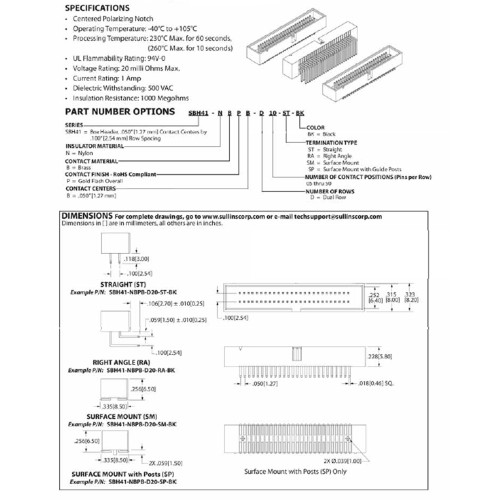 Card Edge Header 1.27mm [.0.50"] Contact Centres Shrouded, 2.54mm [.100"] Row Spacing (Male)