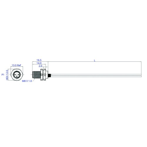 SCA08-XXPFX-XXXX - M8 Front Fastening Plug Cable Assembly (A or B Code)