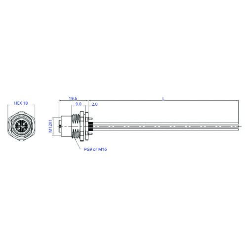 SCA12-08SFXX-XXXX - M12 Front Fastening Socket Cable Assembly (X Code)