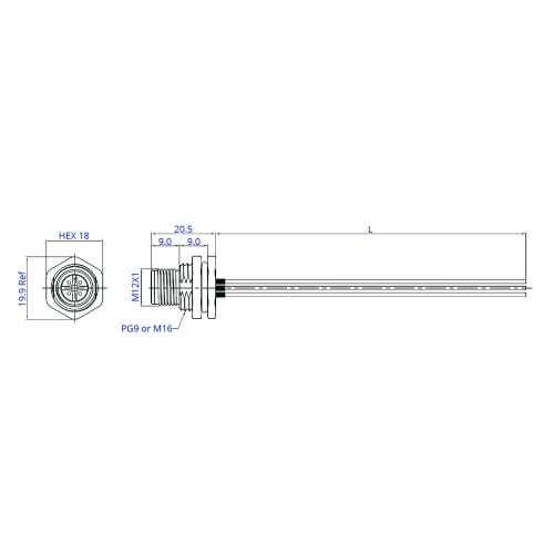 SCA12-XXPFXX-XXXX - M12 Front Fastening Plug Cable Assembly (A or D Code)