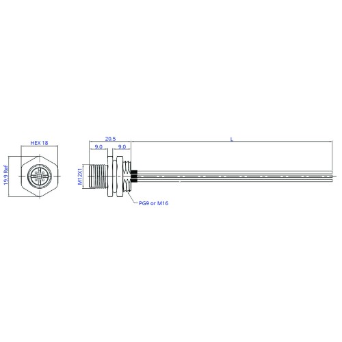 SCA12-XXPRXX-XXXX - M12 Rear Fastening Plug Cable Assembly (A or D Code)