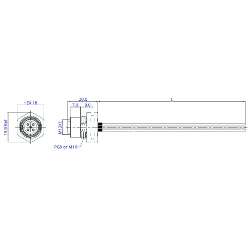 SCA12-XXSFXX-XXXX - M12 Front Fastening Socket Cable Assembly (A or D Code)