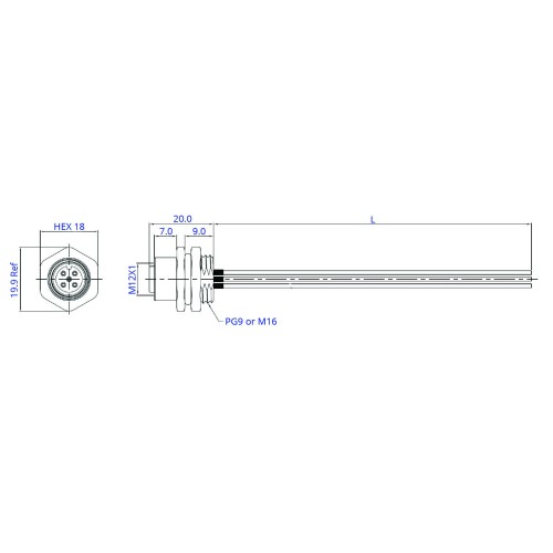 SCA12-XXSRXX-XXXX - M12 Rear Fastening Socket Cable Assembly (A or D Code)