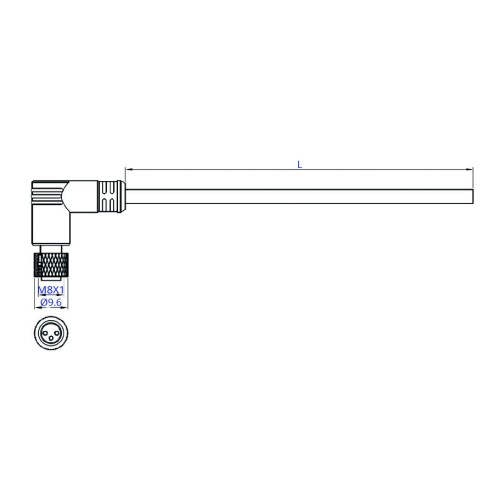SCM08-XXSXR-XXXX - M8 Right Angle Over-moulded Socket Cable Assembly (A or B Code)