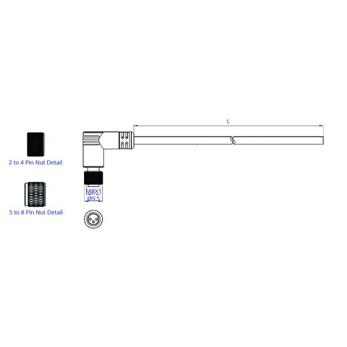 SCM08-XXSXRS-XXXX - M8 Shielded Right Angle Over-moulded Socket Cable Assembly (A or B Code)