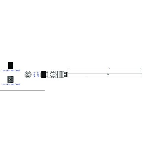 SCM08-XXSXSS-XXXX - M8 Shielded Over-moulded Socket Cable Assembly (A or B Code)