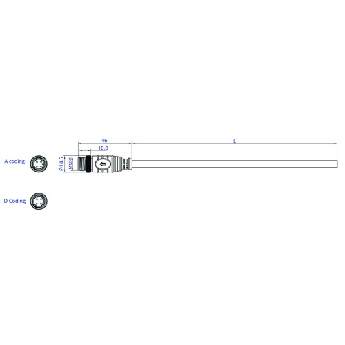 SCM12-XXPXS-XXXX - M12 Over-moulded Plug Cable Assembly (A or D Code)