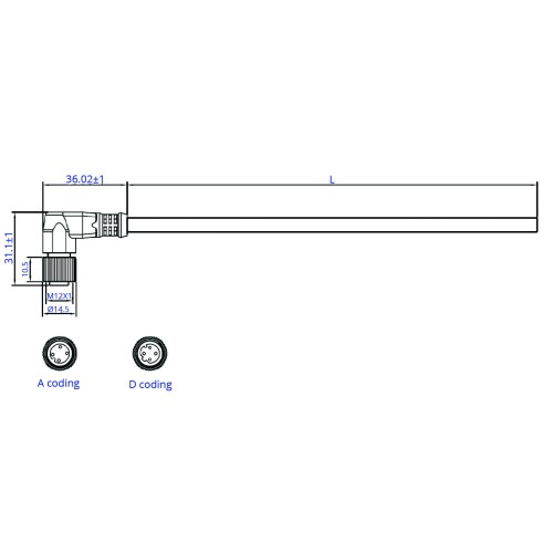 SCM12-XXSXR-XXXX - M12 Right Angle Over-moulded Socket Cable Assembly (A or D Code)