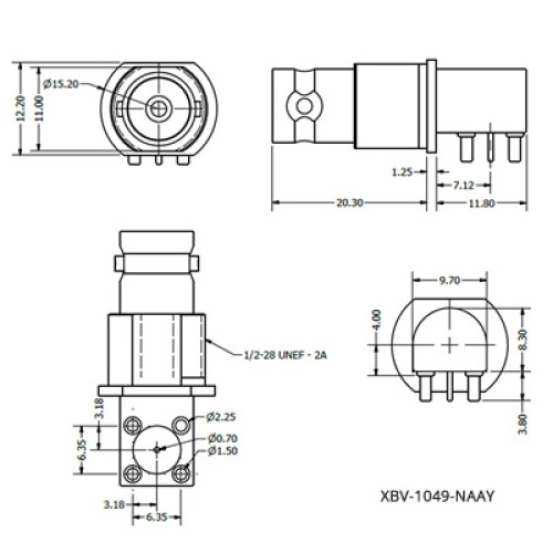 XBV-1049-NAXX - Right Angle PCB Mounting BNC Socket