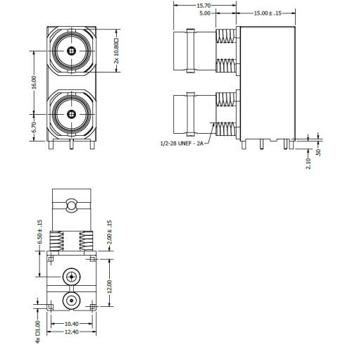 XBS-12-RB16-NND - Dual Port Right Angle mounted BNC Connector