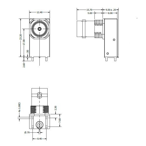 XBS-12-RB21-NNJRX -Tall Right Angle mounted BNC Stacking Connector